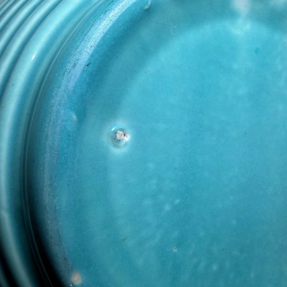 Vintage Aqua Turquoise Ribbed Pottery Mixing Bowl 10.5